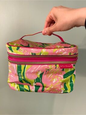 Lilly Pulitzer Pink & Green Tropical Flamingo Cosmetic Case - Fan Dance Print